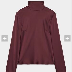 Babaton Calisto Satin Blouse Deep Wine Long-Sleeve Turtleneck Top